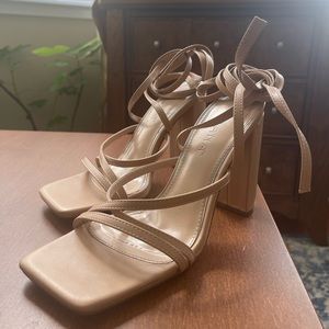 Nude Open Toe Strap Up Heels